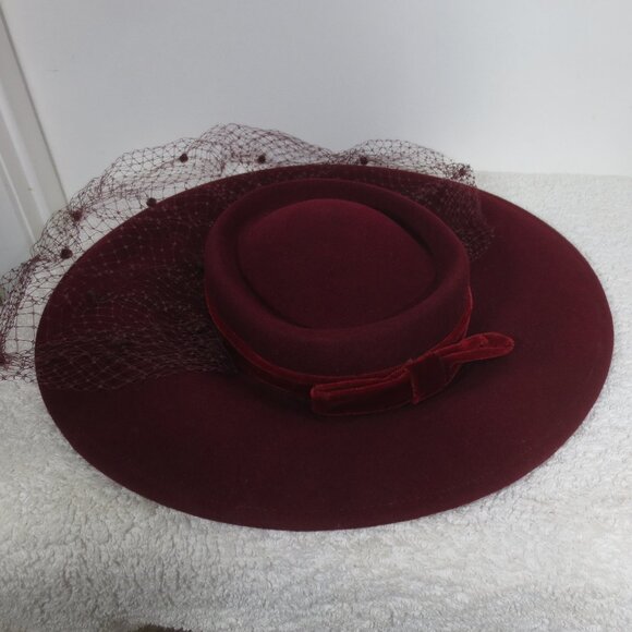 Sonni SF Hat 40s Vintage Wine Picture Net Doeskin Wool Wide Brim by Bollman OS main image 7